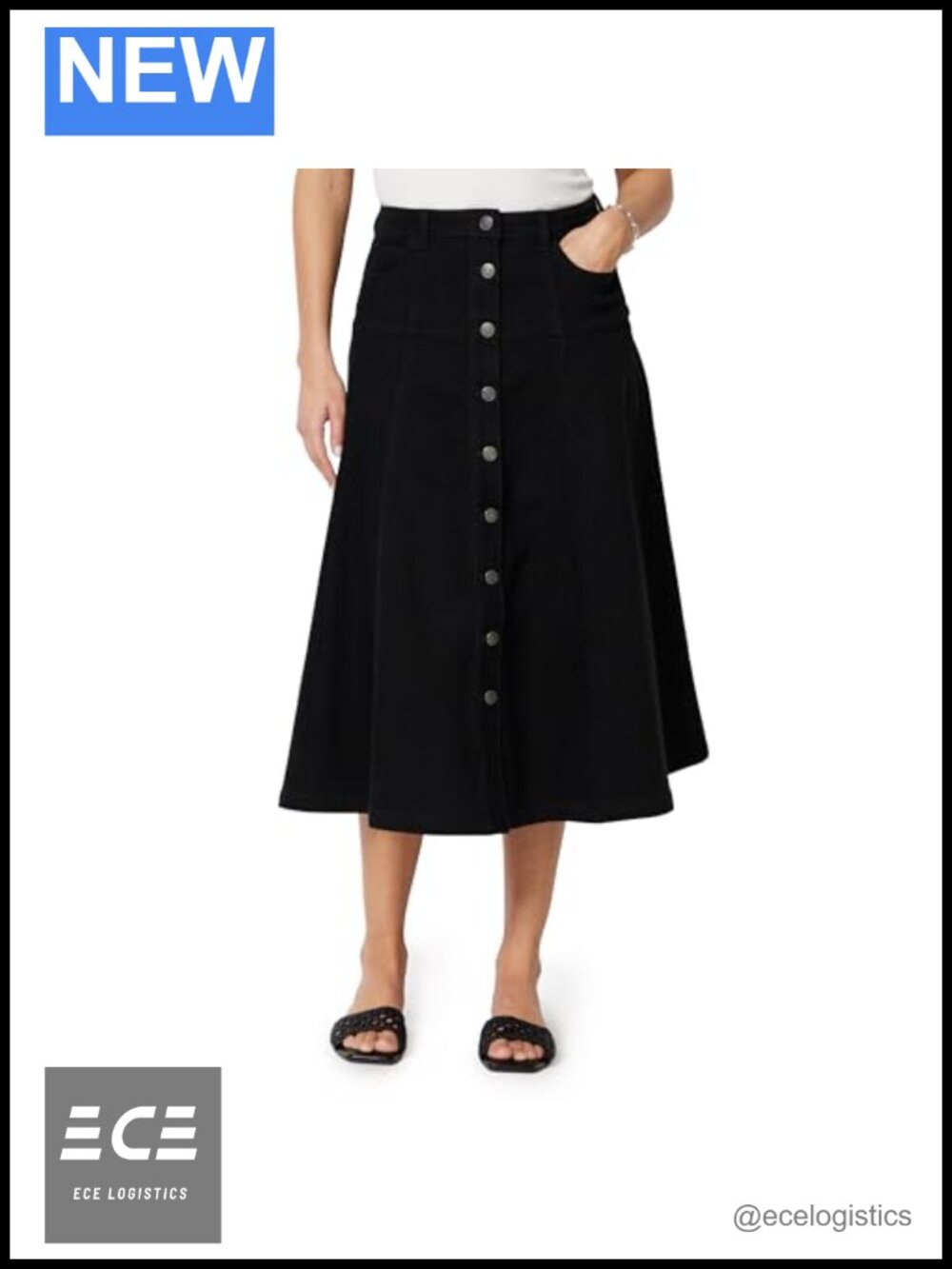 Women's A-Line High-Rise Denim Button-Down Midi Skirt Stretch